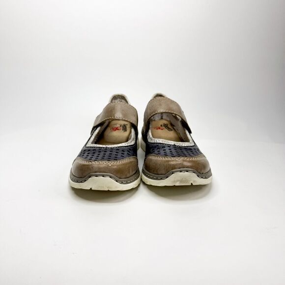 Rieker Women's Mary Jane Shoes Navy & Taupe Leather Comfort Walk Size 37EU/6.5US - Picture 2 of 9